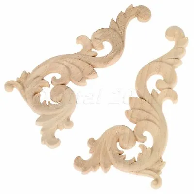 $4.84 • Buy Unpainted Wood Carved Onlay Applique Frame Floral Pattern Furniture Decoration