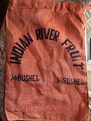 Vintage Indian River Burlap ~Orange Fruit Bag 1/4 Bushel Burlap Sack • $28