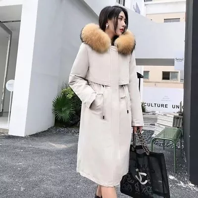 Winter Women's 100% Rabbit Fur Hooded Down Detachable Real Fur Lining Slim Coat • $144.57