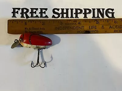 Vintage Millsite Paddle Plug Bug Fishing Lure Red White Rattle Bug DISCOLORED • $11.36