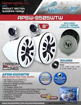 APSW-8505WTW 8” Carbon Fiber Tower Speaker 600 Watts Mastercraft Nautique Tige • $599.99