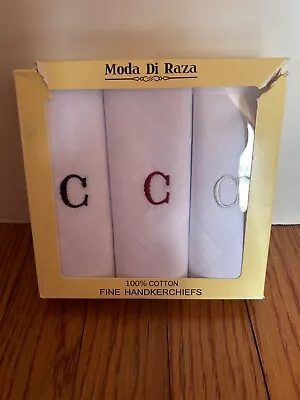 Moda Di Raza Men's 100% Cotton Fine Handkerchiefs Monogrammed Initial Letter “C” • $12