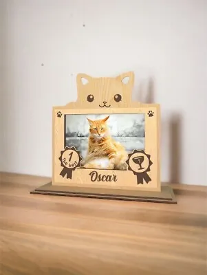 Personalised Pet Photo Frame Wooden Engraved Gift Cat Dog Pet Keepsake Memorial • £6.99