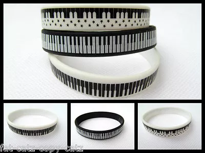 Adult Unisex Fashion Black White Musical Piano Silicone Rubber Wrist Band UKSell • £2.95