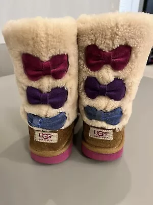 Ugg Malena Boots In Chestnut Color With Multi Color Bows On Back. Size 3 Kids • $20