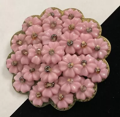 Early Miriam Haskell Pink Glass Flower~Bead Brooch~Pin~C Clasp~WW2 Era • $14.60