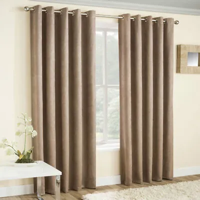 Vogue Thermal Efficient Blockout Woven Textured Eyelet Ring Top Curtains Pair • £18.99