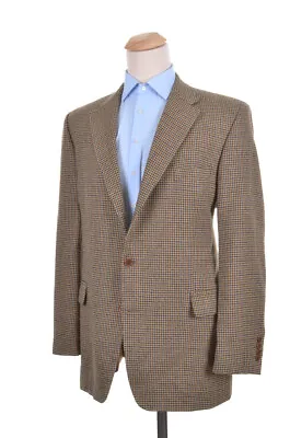 MAGEE Beige Plaid Check 100% Wool Houndstooth Blazer Sport Coat Jacket - 46 L • $147