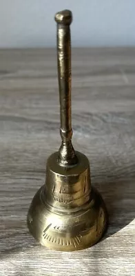 Vintage 4.75  Tall Heavy Brass Bell India Hand Engraved Beautiful Petite Handle • $16.99