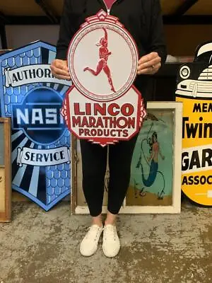 Antique Vintage Old Style Sign Linco Marathon Oil Made USA • $55