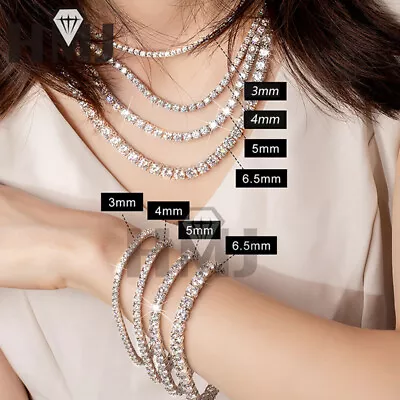 3-6.5mm 925 Silver Moissanite Tennis Chain Bracelet Necklace 6-9in Passes Tester • £230.71