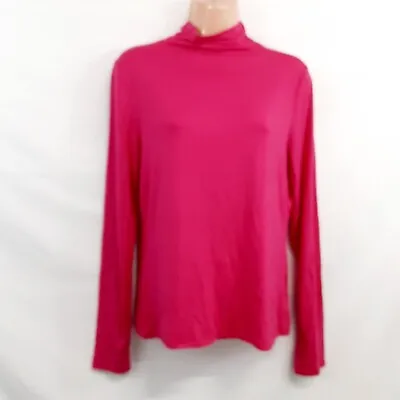 Bellatrix Top Blouse Shirt Women Size 1X/L Solid Fuchsia Mock Neck Fitted L/S • $21.23