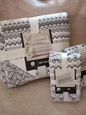 Martha Stewart Gray Cream  Fair Isle Queen Quilt And  2 Shams NWT Retail 260.00 • $60