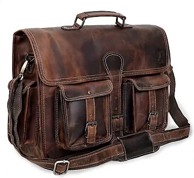 Leather Laptop Messenger Bag Satchel Vintage Brown Distressed Leather 18  • $40