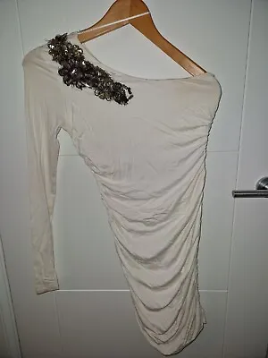 £4 • Buy Topshop Ladies White One Shoulder Embellished Bodycon Dress Size 8