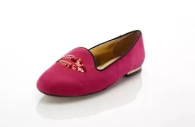 Rara Avis Womens Shoes Size 10 Magenta Suede Sequin Lips Gold Heel Almond Toe  • £12.53