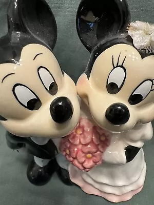 VTG Disney Mickey & Minnie /Bride & Groom Wedding Cake Topper Excellent Conditio • $24.99