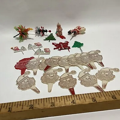 Vintage LOT SANTA & Skier Christmas Cake Cupcake Topper Plastic Picks See Photos • $12.95