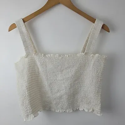 Weekday Size L Ivory/White Smock Peasant Blouse Top Sleeveless Strap Casual • £10