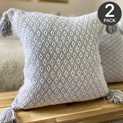 £13.95 • Buy 2 Pack Of Luxury 100% Cotton Diamond Abstract 45cm Cushion Covers Soft Dove Grey