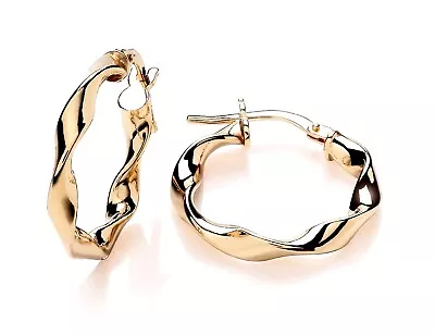 9ct Yellow Gold On Silver Fancy Twist Hoop Creole Earrings - 20mm Diameter • £8.95