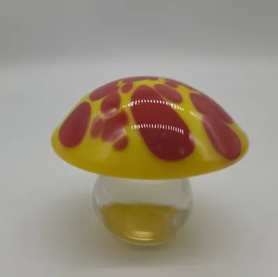 Vintage Orrefors Glass Mushroom Yellow With Red Spots Paperweight EUC - Glows! • $45