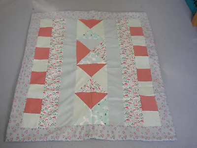 New Handmade Small Patchwork Quilt Throw Cot Baby Blue/pink Flamingo 3' X 3'4  • £14.25