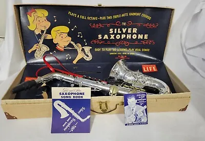 1950's Emenee Plastic Musical Toy  The Silver Saxaphone  Complete Original  • $39.99