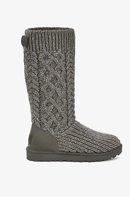 Ugg Classic Cardi Cabled Knit Grey Gray Zip Tall Boots Size Us 8 Women • $127.49