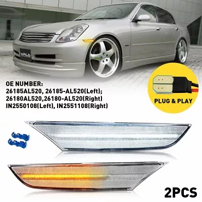 2003 04 05-2006 For Infiniti G35 Sedan White+amber Bumper LED Side Marker Lights • $30.99