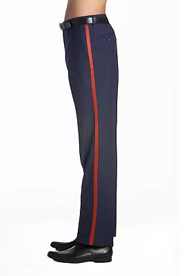 CONCITOR Men's TUXEDO Pants Flat Front RED Satin Band Stripe NAVY BLUE Color 48 • $39.95