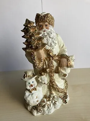 Father Christmas With Tree Resin Figure Cream And Gold 19cms Tall • £4.50