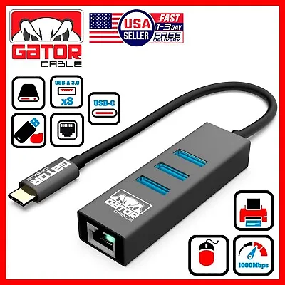 USB-C 3.1 Gigabit Ethernet LAN RJ45 1000Mbps Network Adapter 3-Port HUB PC Mac • $13.99