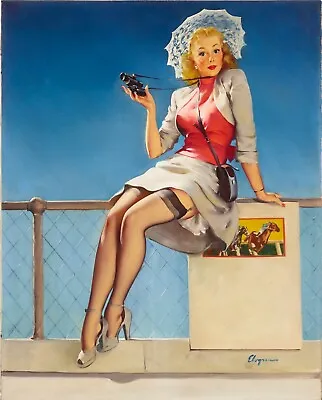 ELVGREN Or BOLLES  Pinup Original VANCAS Painting UPSKIRT Pin-Up Stockings 1of 2 • $1500