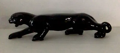 Vtg Mid Century Modern Ceramic Glossy Black Stalking Panther Art Deco MCM 18  • $112.19