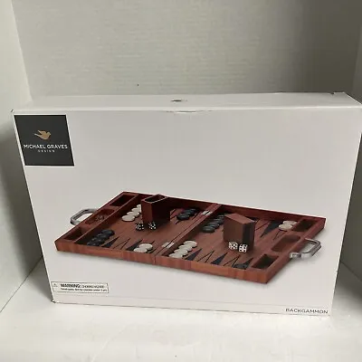 MICHAEL GRAVES Beechwood BACKGAMMON SET Metal Chips Magnetic Wooden Board NEW • $89.99
