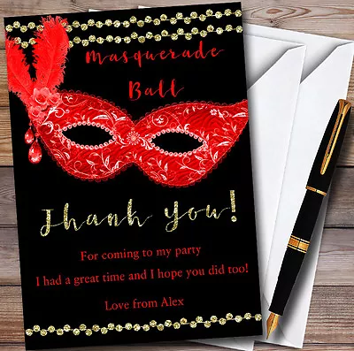 Red & Gold Masquerade Ball Personalised Party Thank You Cards • £9.99