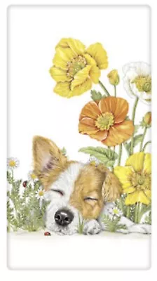 Flour Sack Kitchen Dish Towel Puppy Poppies Mary Lake - Thompson New • $12.99