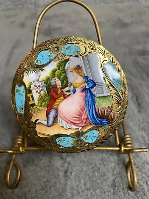 Antique 800 Silver Compact Womens Italian Turquoise Enameled Figural Scene VTG • $347.87