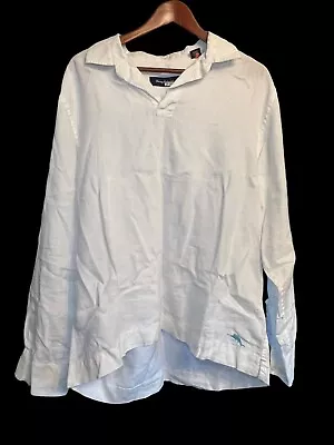 Tommy Bahama Shirt Mens White Linen Long Sleeve Polo Lounge Beach Logo Sz Large • $39.99