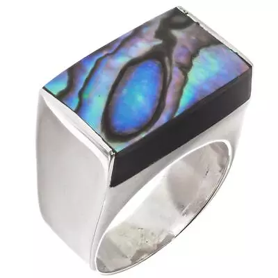 925 Silver Mens Unisex New Zealand Paua Abalone Shell Heavy Sterling 8 Ring • $37.95