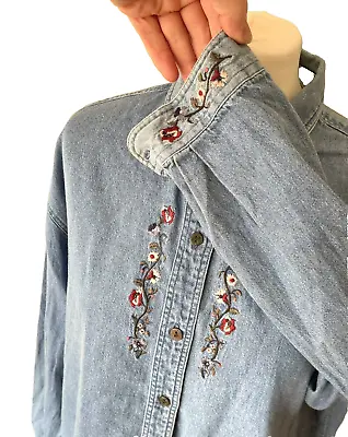 Bob Mackie Studio Shirt Denim Size UK10/12 Denim Look Cotton Western Embroidery • £22