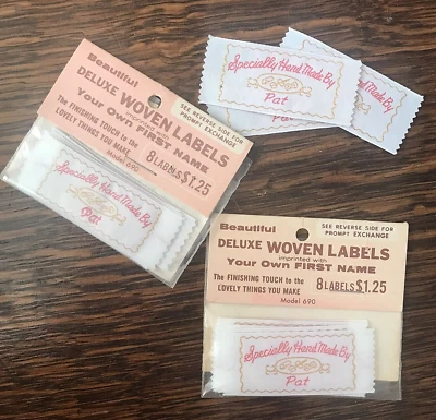 $10.76 • Buy Vtg Sew-on Woven Labels Personalized Specially Hand Made By PAT Clothing Tags