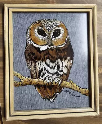 VTG OWL Reverse Painted Framed Picture Signed 1982 Lisa Sharon • $40