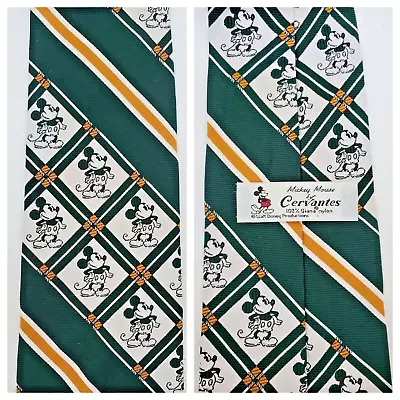 Vtg Mickey Mouse Tie By Cervantes Green & Gold Diagonal Stripes Walt Disney Prod • $12.95