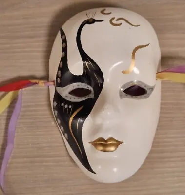 Vintage Mardi Gras Porcelain Ceramic Painted Face Mask Wall Hanging Decor  • $16.99