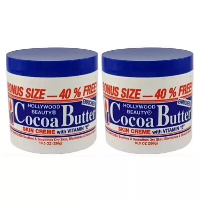 2 X Hollywood Beauty Cocoa Butter Skin Cream 10.5oz Vitamin E Soothe Smooth Skin • £14.61