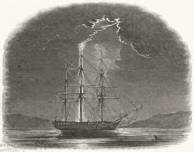 SHIPS. H M Frigate Fisgard Struck By Lightning 1847 Old Antique Print Picture • £7.99