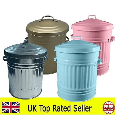 30L Litre Galvanised Metal Bin Rubbish Waste Dustbin Animal Feed Storage Trash • £23.99