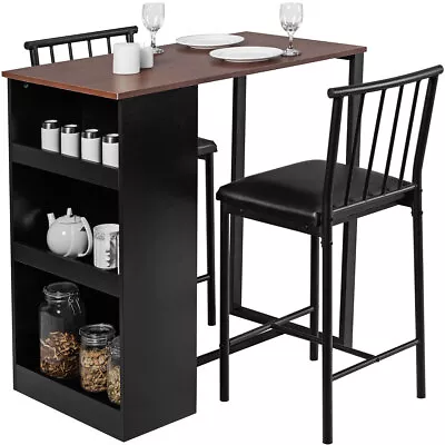 3 Piece Counter Height Pub Dining Set Kitchen Table & Chairs W/ Storage Espresso • $119.99